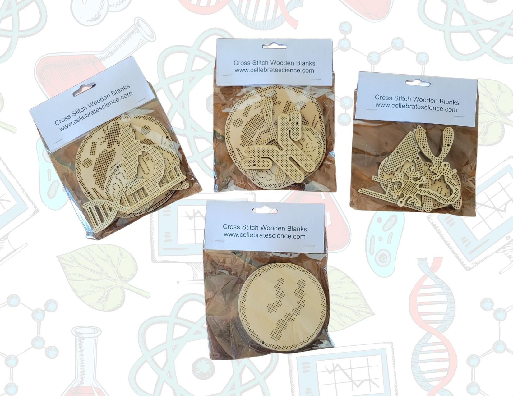 Random 4-Pack Holiday Wooden Cross Stitch Shapes