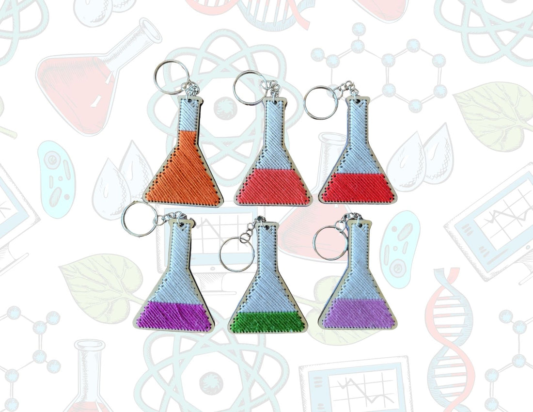 Wooden Chemistry Cross Stitch Keychains