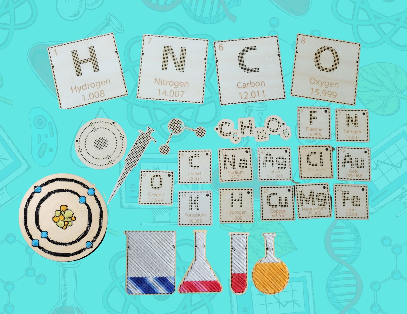 Random 4-Pack Science Wooden Cross Stitch Shapes