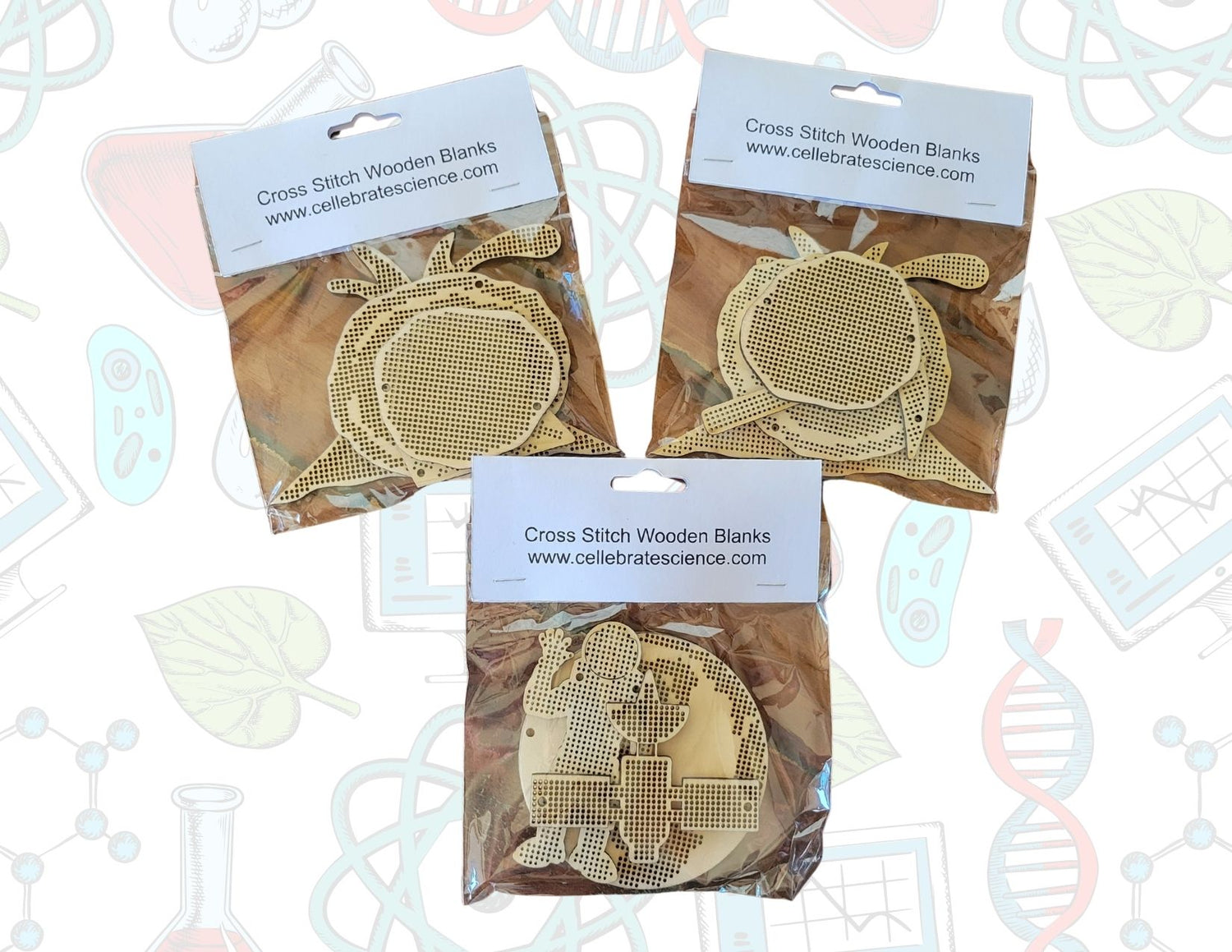 Random 4-Pack Science Wooden Cross Stitch Shapes