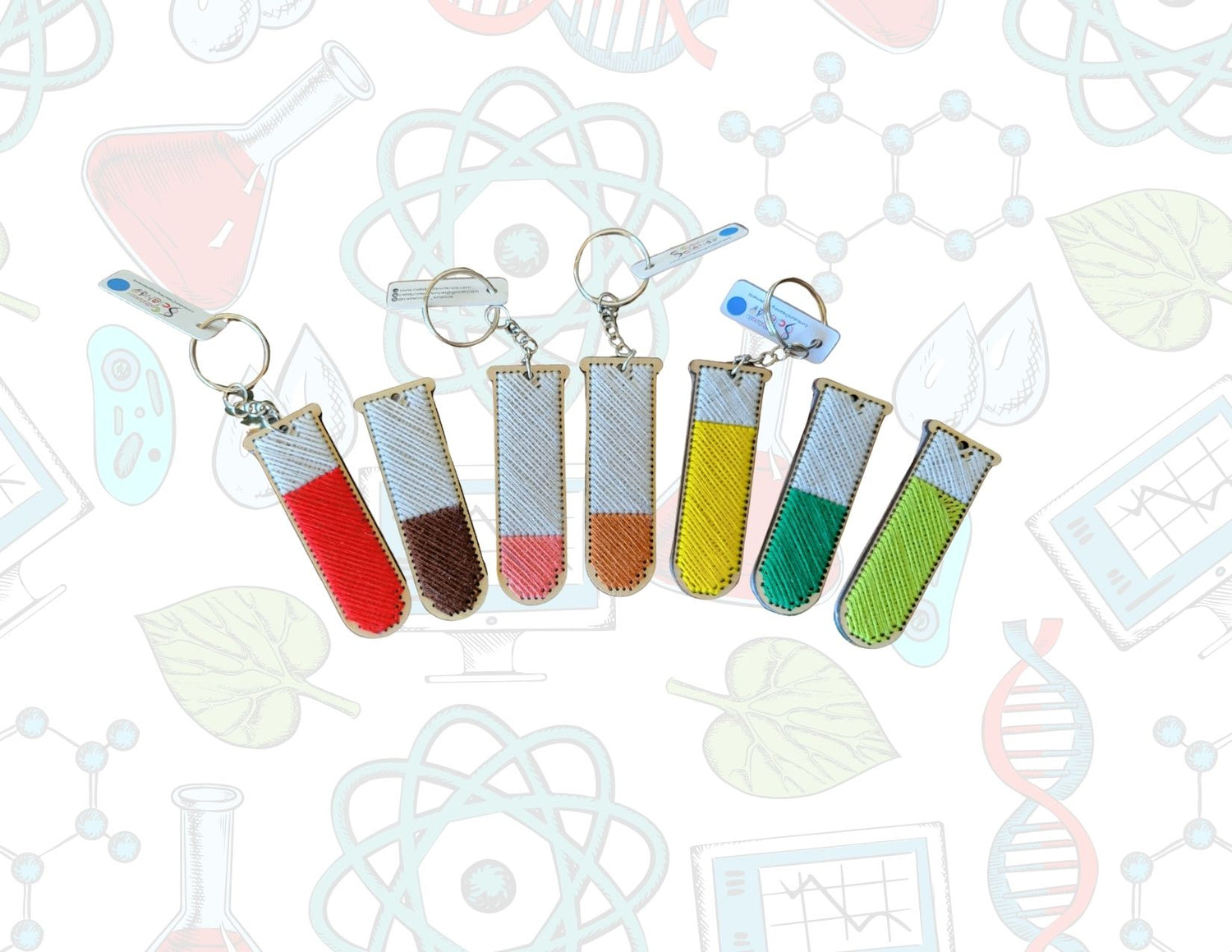 Wooden Chemistry Cross Stitch Keychains