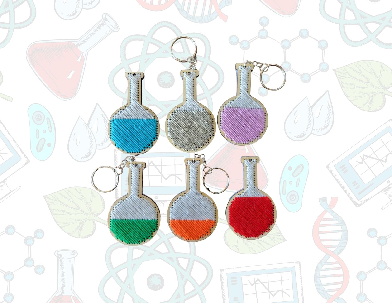 Wooden Chemistry Cross Stitch Keychains