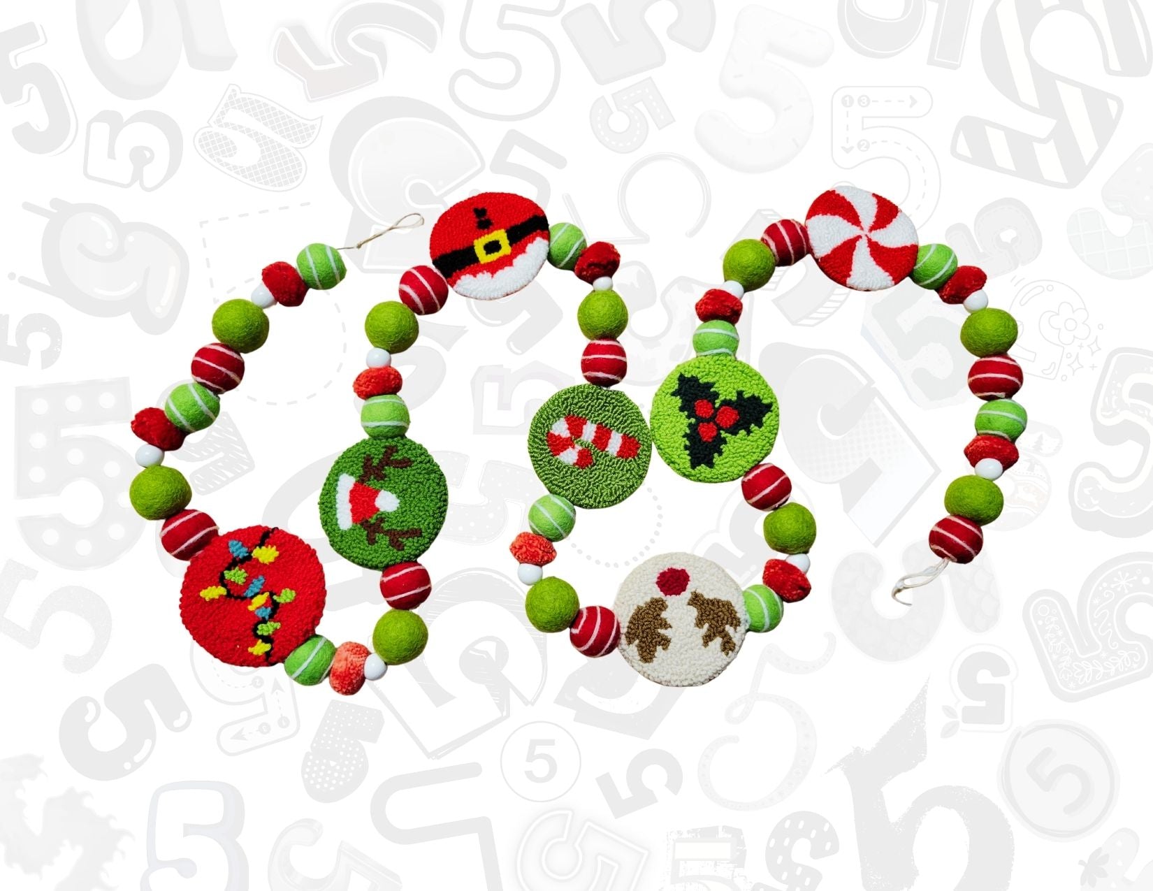 Christmas All The Way (Punch Needle) Garlands