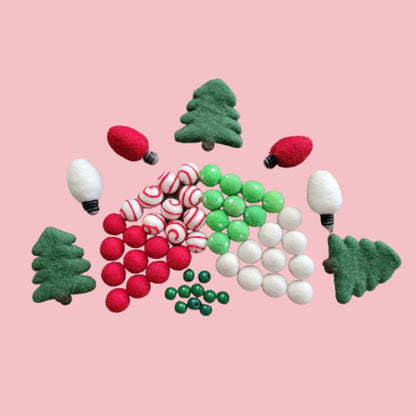 Christmas tree and light shaped felt DIY garland kit